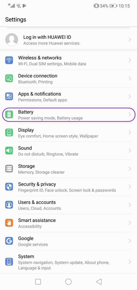 Huawei battery settings step 1