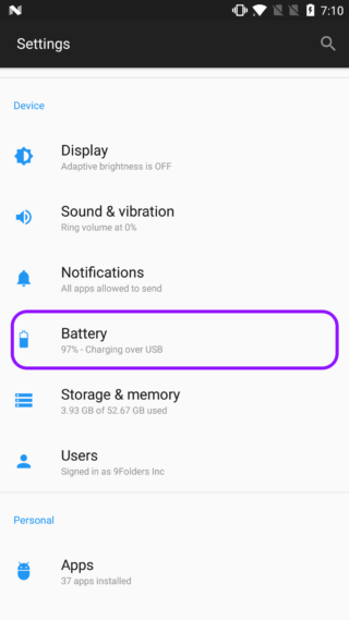 OnePlus battery settings guide step 1
