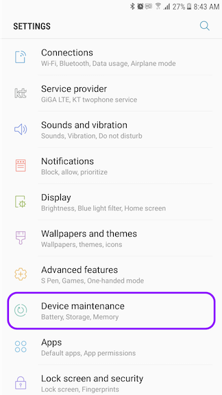 Samsung settings step 1